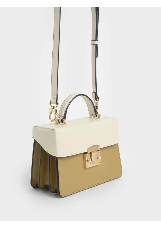 Charles Keith Two Tone Metallic Push Lock Handbag Multi